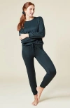 Softies Dream Jersey Long Sleeve Crew Neck Lounge Set With Jogger Pant In Black