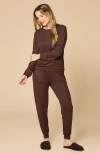 Softies Dream Jersey Long Sleeve Crew Neck Lounge Set With Jogger Pant In Brown