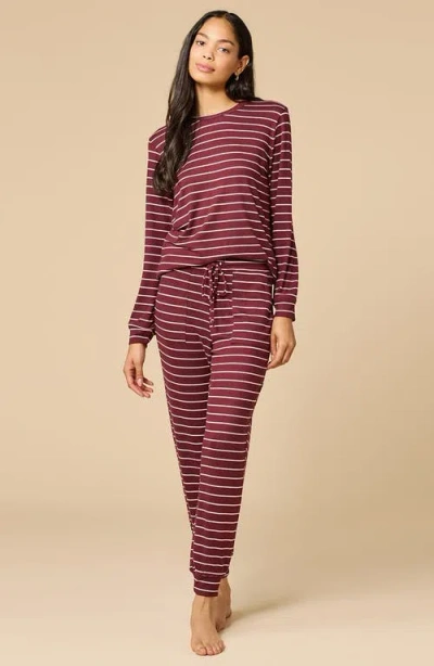 Softies Dream Jersey Long Sleeve Crew Neck Lounge Set With Jogger Pant In Burgundy