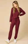 Softies Dream Jersey Long Sleeve Crew Neck Lounge Set With Jogger Pant In Burgundy
