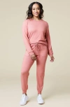 Softies Dream Jersey Long Sleeve Crew Neck Lounge Set With Jogger Pant In Copper Rose