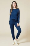 Softies Dream Jersey Long Sleeve Crew Neck Lounge Set With Jogger Pant In Midnight