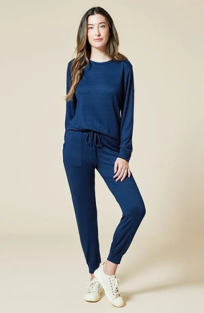 Softies Dream Jersey Long Sleeve Crew Neck Lounge Set With Jogger Pant In Midnight