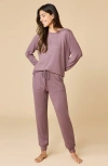 Softies Dream Jersey Long Sleeve Crew Neck Lounge Set With Jogger Pant In Purple
