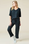 Softies Dream Jersey Relaxed V-neck With Capri Lounge Set In Black