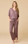 Softies Dream Jersey Relaxed V-neck With Capri Lounge Set In Brown