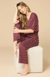 Softies Dream Jersey Relaxed V-neck With Capri Lounge Set In Burgundy
