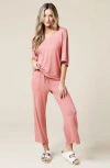 Softies Dream Jersey Relaxed V-neck With Capri Lounge Set In Copper Rose