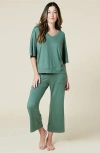 Softies Dream Jersey Relaxed V-neck With Capri Lounge Set In Dusty Green