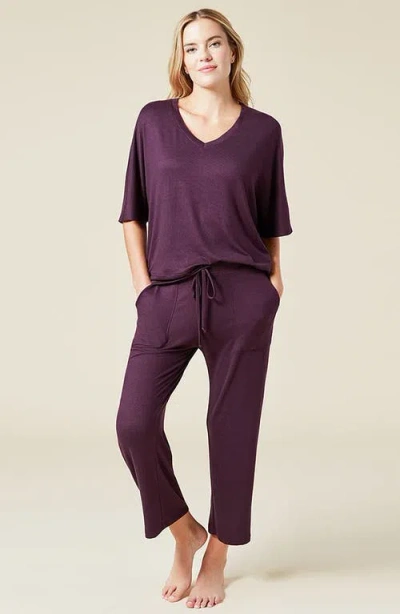 Softies Dream Jersey Relaxed V-neck With Capri Lounge Set In Fig