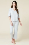 Softies Dream Jersey Relaxed V-neck With Capri Lounge Set In Heather Grey
