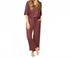 Softies Dream Jersey Relaxed V-neck With Capri Lounge Set In Cherry Cola Stripe In Brown