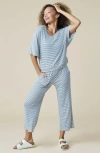 Softies Dream Jersey Relaxed V-neck With Capri Lounge Set In Indigo-white Stripe
