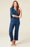 Softies Dream Jersey Relaxed V-neck With Capri Lounge Set In Midnight