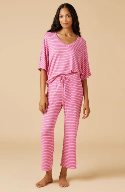 Softies Dream Jersey Relaxed V-neck With Capri Lounge Set In Pink