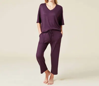 Softies Dream Relaxed V-neck & Capri Pants Lounge Set In Fig
