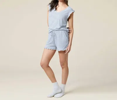 Softies Dream Ruffle Top And Short Set In Indigo & White Stripe In Multi