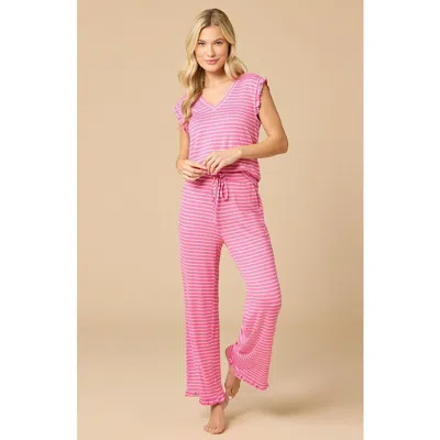 Softies Dream Ruffle V-neck With Cropped Ruffle Edge Pant In Pink