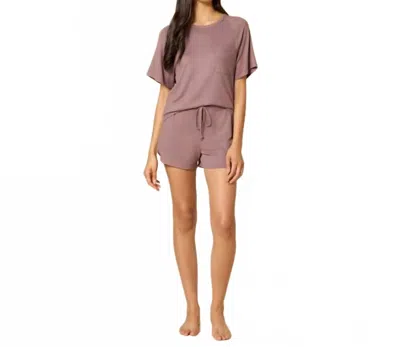 Softies Dream Slouchy Tee Top With Shorts Lounge Set In Driftwood In Purple