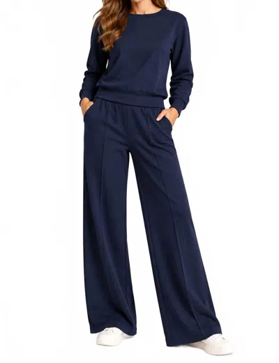 Softies Dreamtech Boat Neck With Pintuck Pants Set In Midnight In Blue