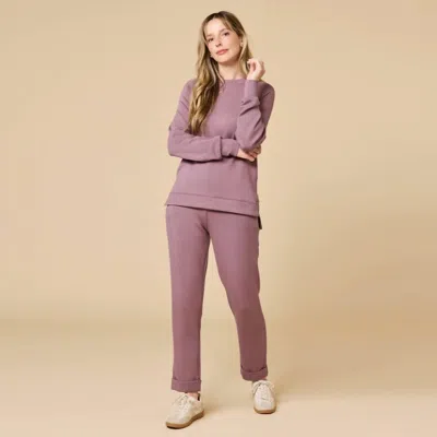 Softies Dreamtech Crew Tunic With Side Zip & Flood Pant Set In Driftwood In Purple