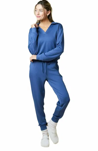 Softies Dreamtech Johnny Collar Lounge Set In Indigo In Blue