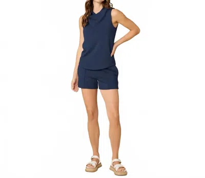 Softies Dreamtech Sleeveless Cowl Top With Pintuck Short Set In Midnight In Blue