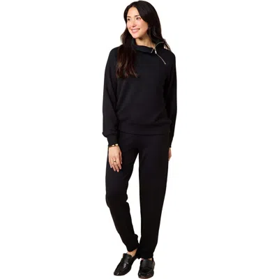Softies Dreamtech Zip Mock Neck With Pant In Black
