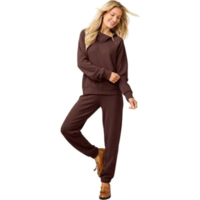 Softies Dreamtech Zip Mock Neck With Pant In Brown