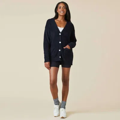 Softies Marshmallow Button Cardigan In Black In Blue