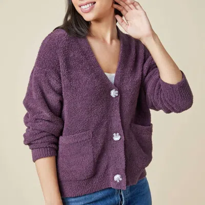 Softies Marshmallow Crop Cardigan In Fig In Purple
