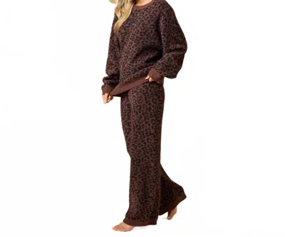 Softies Marshmallow Leopard Print Crew Neck Lounge Set In Wild Espresso In Brown