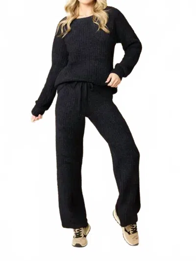Softies Marshmallow Waffle Boatneck Lounge Set In Black