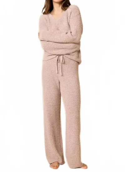 Softies Marshmallow Waffle V Neck With Long Pant Set In Coco In Brown