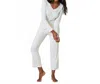 Softies Natalie Classic V-neck Pajama Set In Almond In White