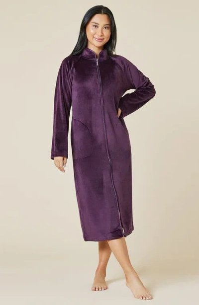 Softies Serenity Mandarin Collar Zip Robe In Fig