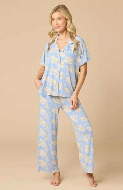 Softies Soft Sleep Caftan Top And Cropped Pant Pajama Set In Animal Print