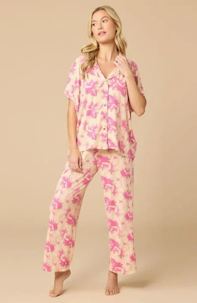 Softies Soft Sleep Caftan Top And Cropped Pant Pajama Set In Multi