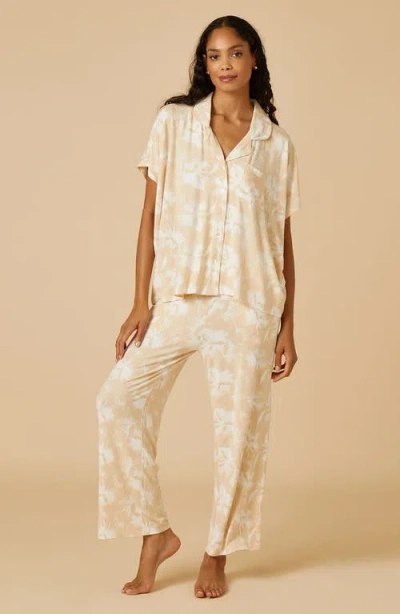 Softies Soft Sleep Caftan Top And Cropped Pant Pajama Set In Multi