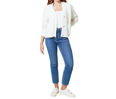 Softies Solid Marshmallow Crop Cardigan In Almond In White