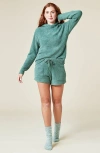 Softies Solid Marshmallow Hoodie Short Set In Dusty Green