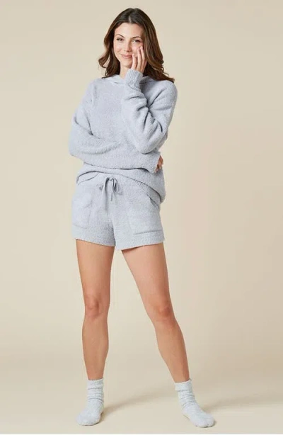 Softies Solid Marshmallow Hoodie Short Set In Grey