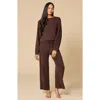 Softies Solid Marshmallow Reverse Seam Crew Neck Lounge Set With Bracelet Sleeve In Brown