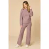 Softies Solid Marshmallow Reverse Seam Crew Neck Lounge Set With Bracelet Sleeve In Brown