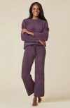 Softies Solid Marshmallow Reverse Seam Crew Neck Lounge Set With Bracelet Sleeve In Fig