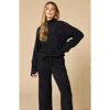 Softies Solid Marshmallow Rib Mock Neck With Long Pant In Black