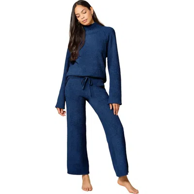 Softies Solid Marshmallow Rib Mock Neck With Long Pant In Blue