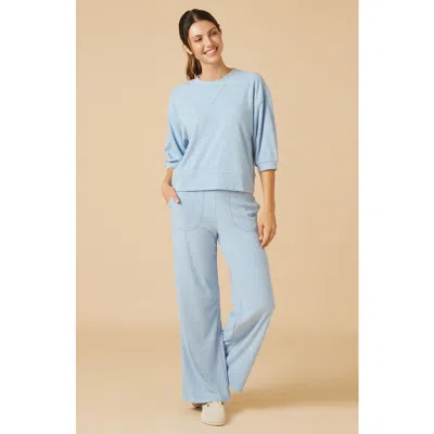 Softies Terry Cropped Sleeve Crew Neck With Wide Leg Pant In Black