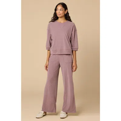 Softies Terry Cropped Sleeve Crew Neck With Wide Leg Pant In Multi