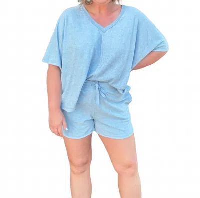 Softies Terry Relaxed V-neck With Short Set In Heather Sky Blue